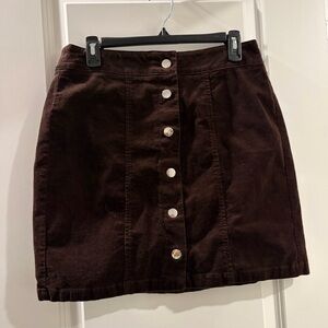 LOFT Dark Brown Mini Skirt with Button-Front
